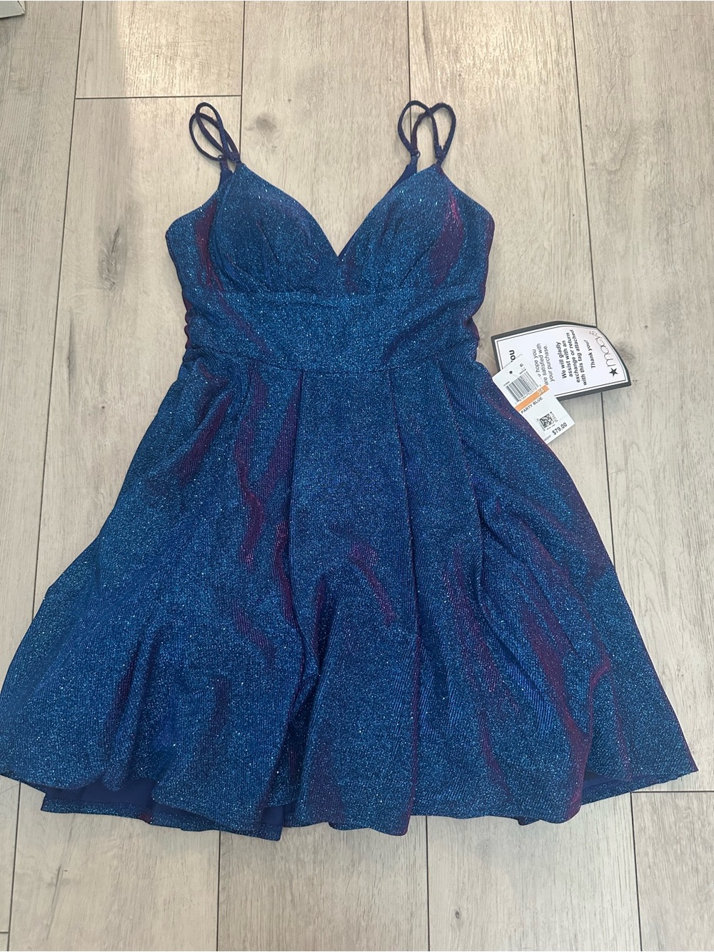 B Darlin' Size 3/4 Blue Sapphire Glitter-Knit Skater Party Mini Dress HOCO Prom - Picture 6 of 9